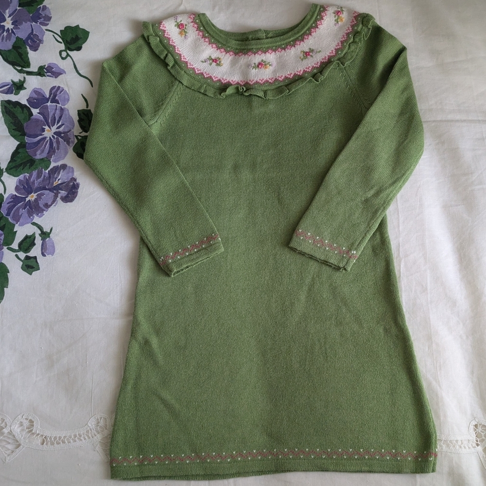 Janie and Jack green floral spring ruffle collar dress holidays winter Christmas